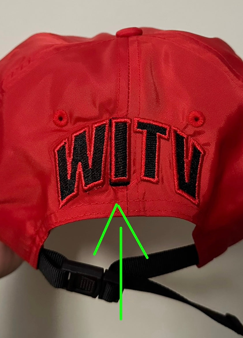 RED NYLON STRAPBACK CAP (MISPRINT: READ DETAILS)